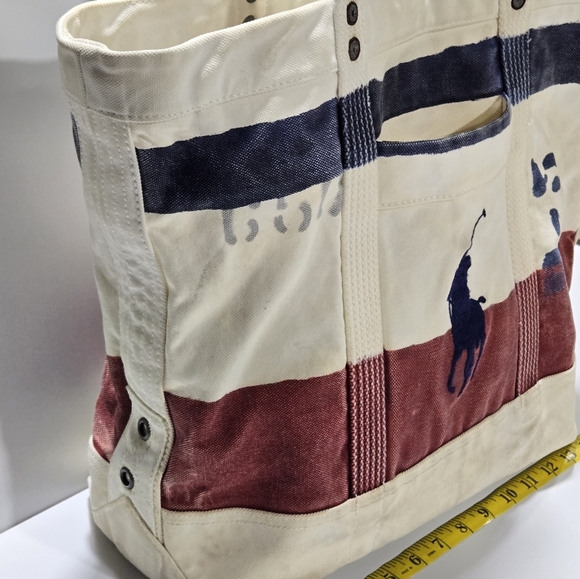 Vtg Polo Ralph Lauren Big Pony Heavy Canvas Tote Book Bag Rare Distressed Preppy - Picture 9 of 16